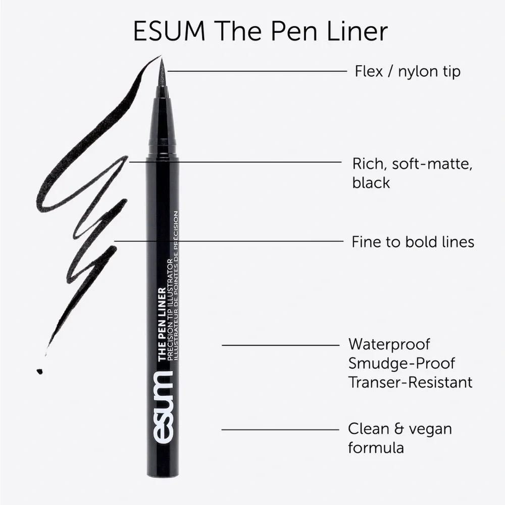 ESUM The Pen Liner Liquid Eyeliner Black Waterproof Precision Tip NWT